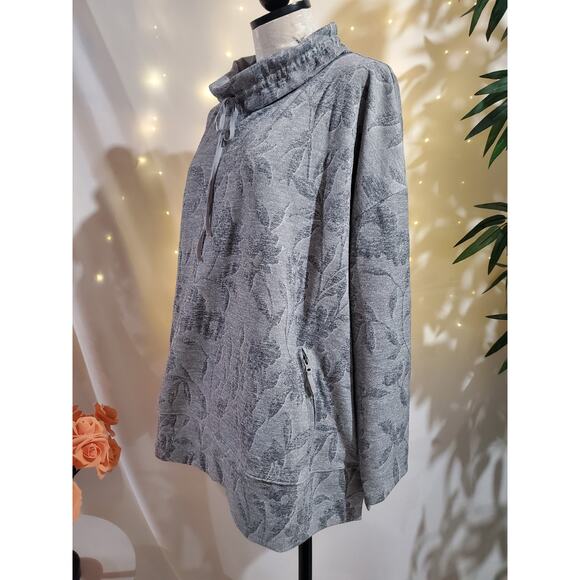T by Talbots Floral Funnel Tie Neck Pullover Sweatshirt Womens Size 3XP Gray - Picture 2 of 10